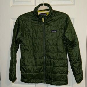 Patagonia Boys Jacket – Size 12, Green Puffer, Lightweight Insulated
